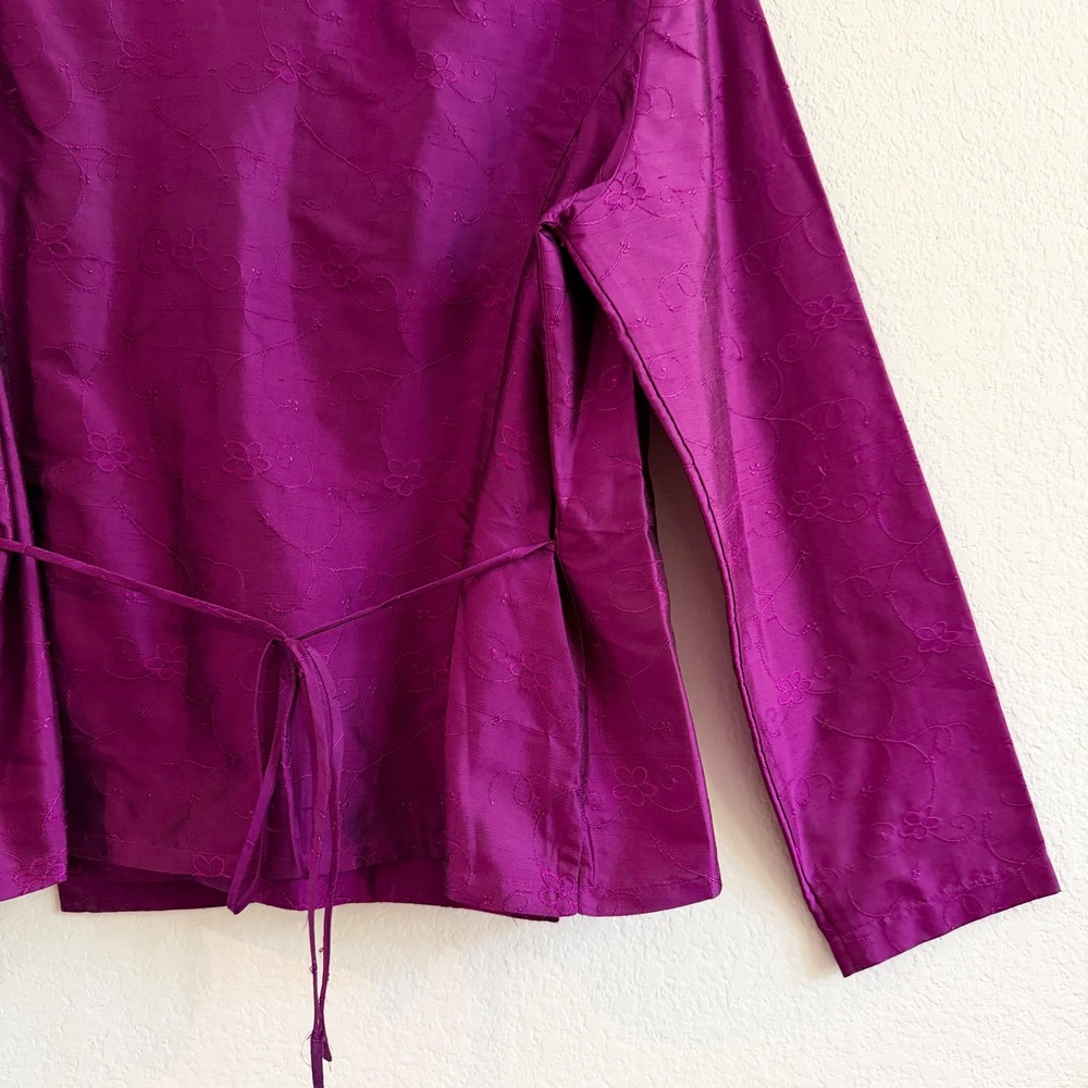 Vtg Purple 100% Silk Floral Embroidered Wrap Blouse Top Sz 16 Tess Regency Chic - Picture 8 of 10